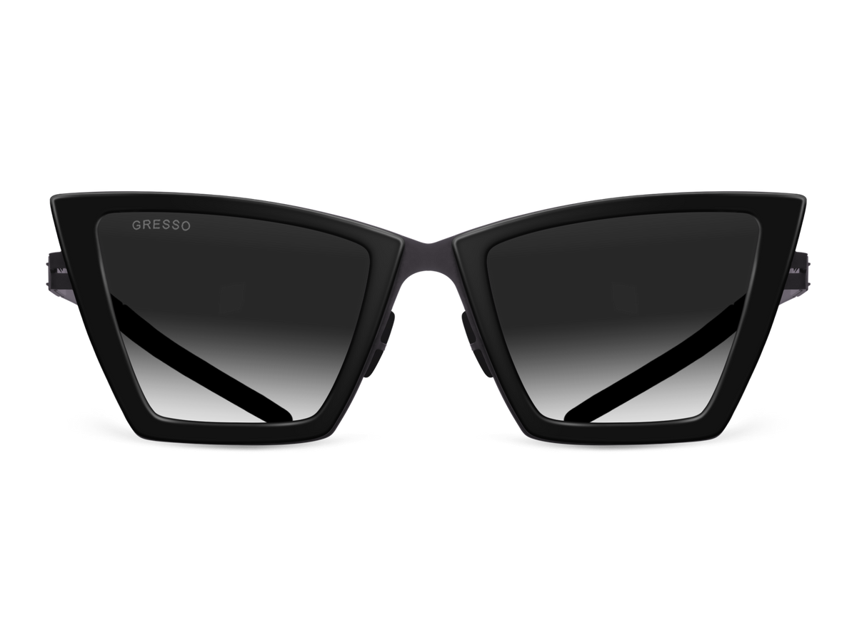 Черные женские солнцезащитные очки GRESSO Alba, бабочка, изготовленные из титана, с поляризационными линзами Zeiss #color_серый градиент