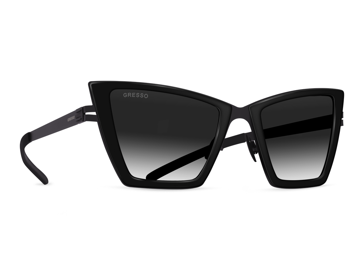 Черные женские солнцезащитные очки GRESSO Alba, бабочка, изготовленные из титана, с поляризационными линзами Zeiss #color_серый градиент