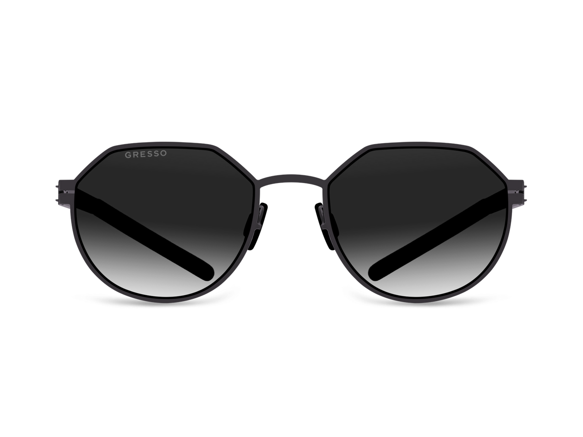 Черные женские солнцезащитные очки GRESSO Arizona, круглые, изготовленные из титана, с поляризационными линзами Zeiss #color_серый градиент