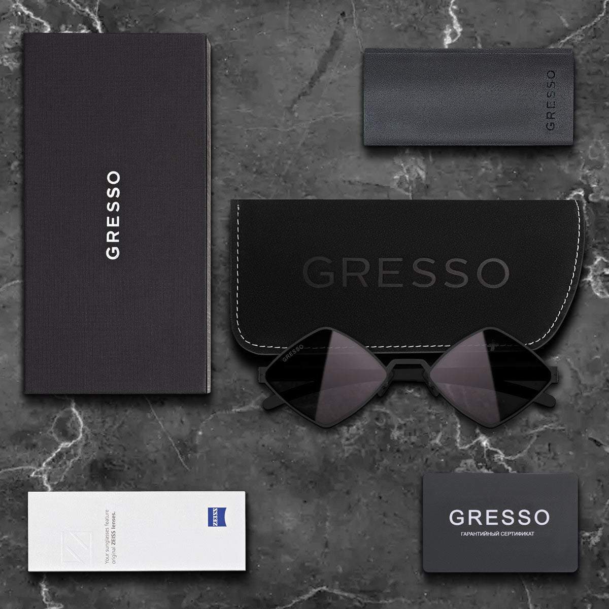 Черные женские солнцезащитные очки GRESSO Bali, ромбы, изготовленные из титана, с поляризационными линзами Zeiss