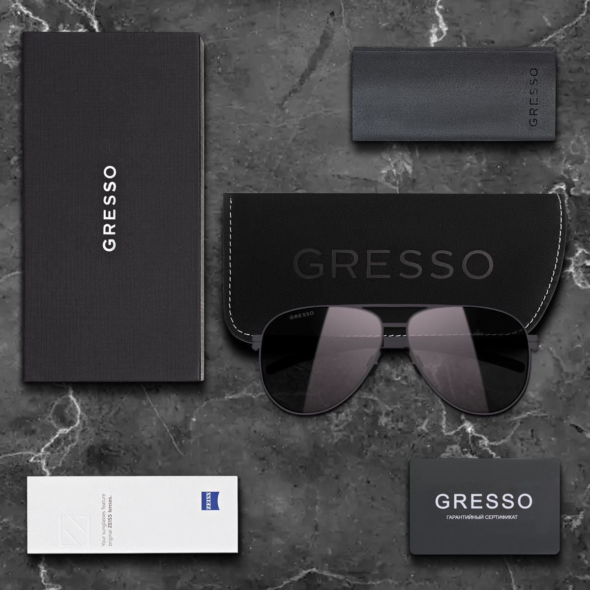 Черные мужские солнцезащитные очки GRESSO Chelsea в стиле авиатор, изготовленные из титана, с поляризационными линзами Zeiss