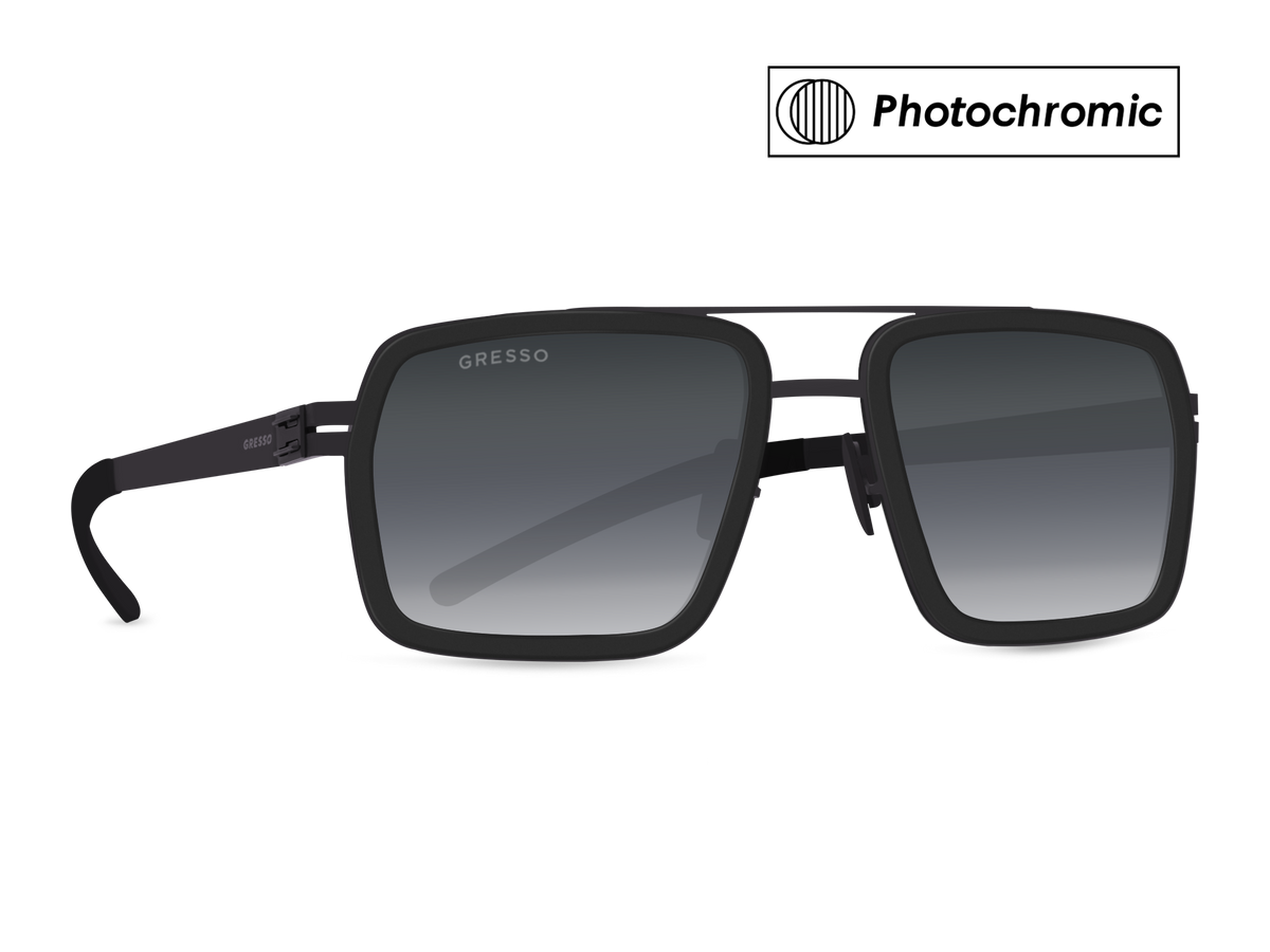 Черные мужские солнцезащитные очки GRESSO Helsinki в стиле авиатор, изготовленные из титана, с фотохромными линзами Zeiss #color_серый монолит / фотохром