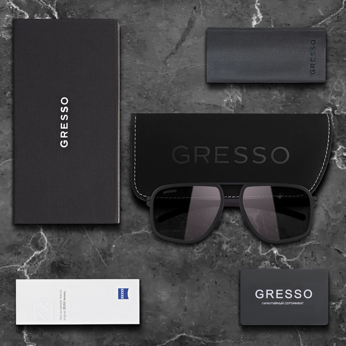 Черные мужские солнцезащитные очки GRESSO Henderson в стиле авиатор, изготовленные из титана, с поляризационными линзами Zeiss