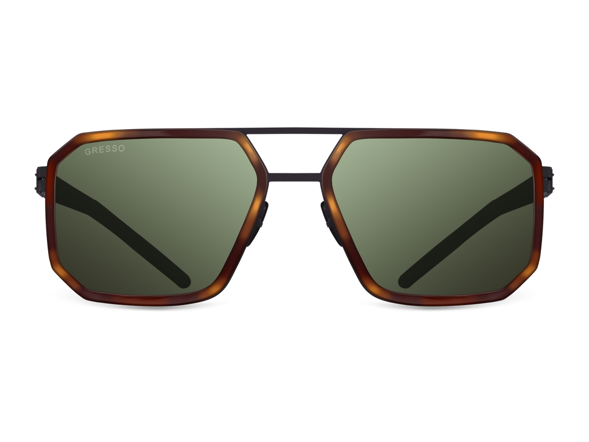 Зеленые мужские солнцезащитные очки GRESSO Houston в стиле авиатор, изготовленные из титана, с поляризационными линзами Zeiss #color_зеленый монолит