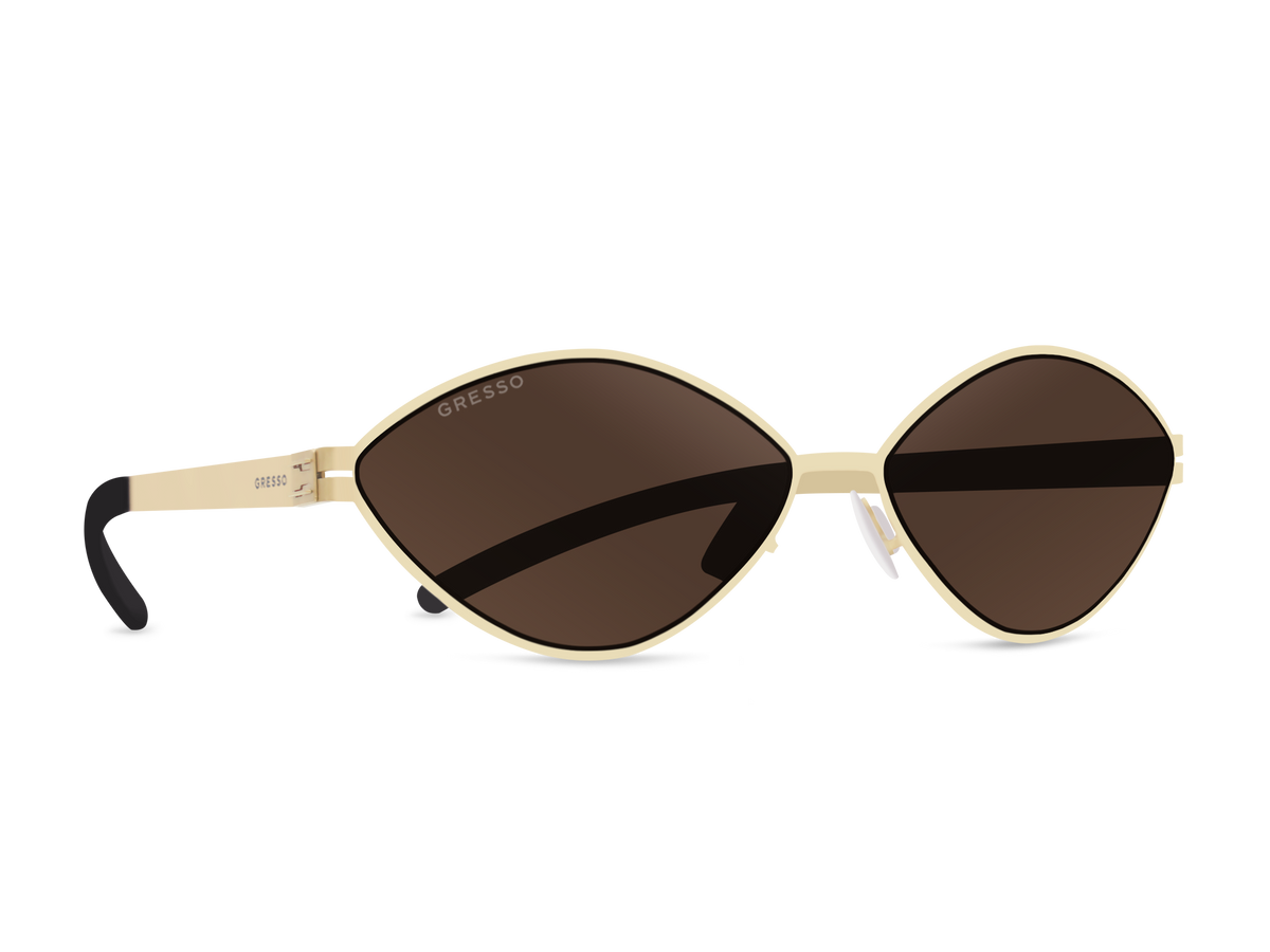 Золотые женские солнцезащитные очки GRESSO Jackie, геометрия, изготовленные из титана, с поляризационными линзами Zeiss #color_золото коричневый монолит