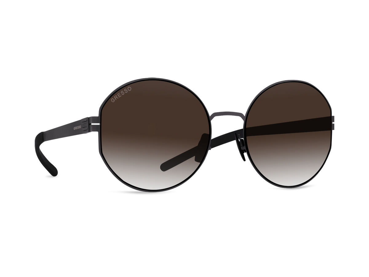 Черные женские солнцезащитные очки GRESSO Lauren XS, круглые, изготовленные из титана, с поляризационными линзами Zeiss #color_коричневый градиент