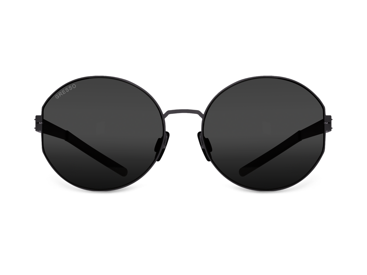 Черные женские солнцезащитные очки GRESSO Lauren XS, круглые, изготовленные из титана, с поляризационными линзами Zeiss #color_серый монолит