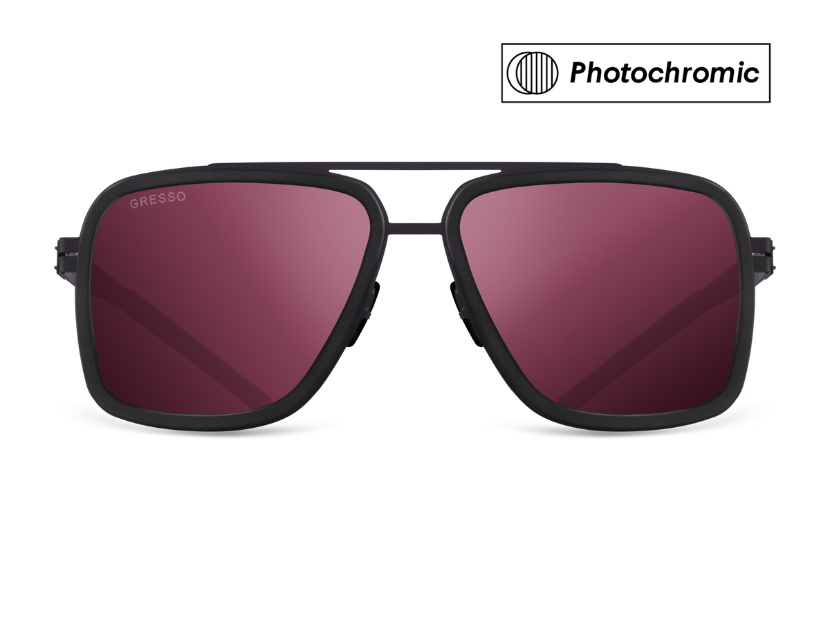 Черные мужские солнцезащитные очки-хамелеоны GRESSO London в стиле авиатор, изготовленные из титана, с фотохромными линзами Zeiss #color_фиолетовый монолит / фотохром