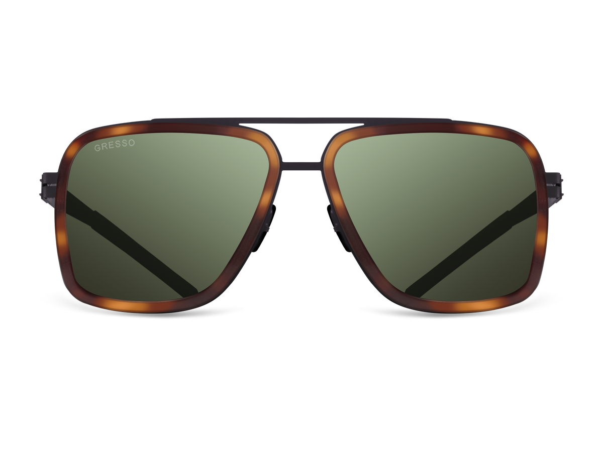 Зеленые мужские солнцезащитные очки GRESSO London в стиле авиатор, изготовленные из титана, с поляризационными линзами Zeiss #color_зеленый монолит