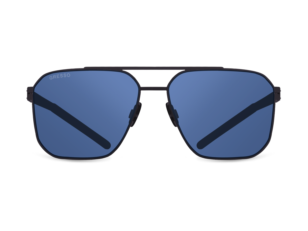 Синие мужские солнцезащитные очки GRESSO Madison в стиле авиатор, изготовленные из титана, с поляризационными линзами Zeiss #color_синий монолит