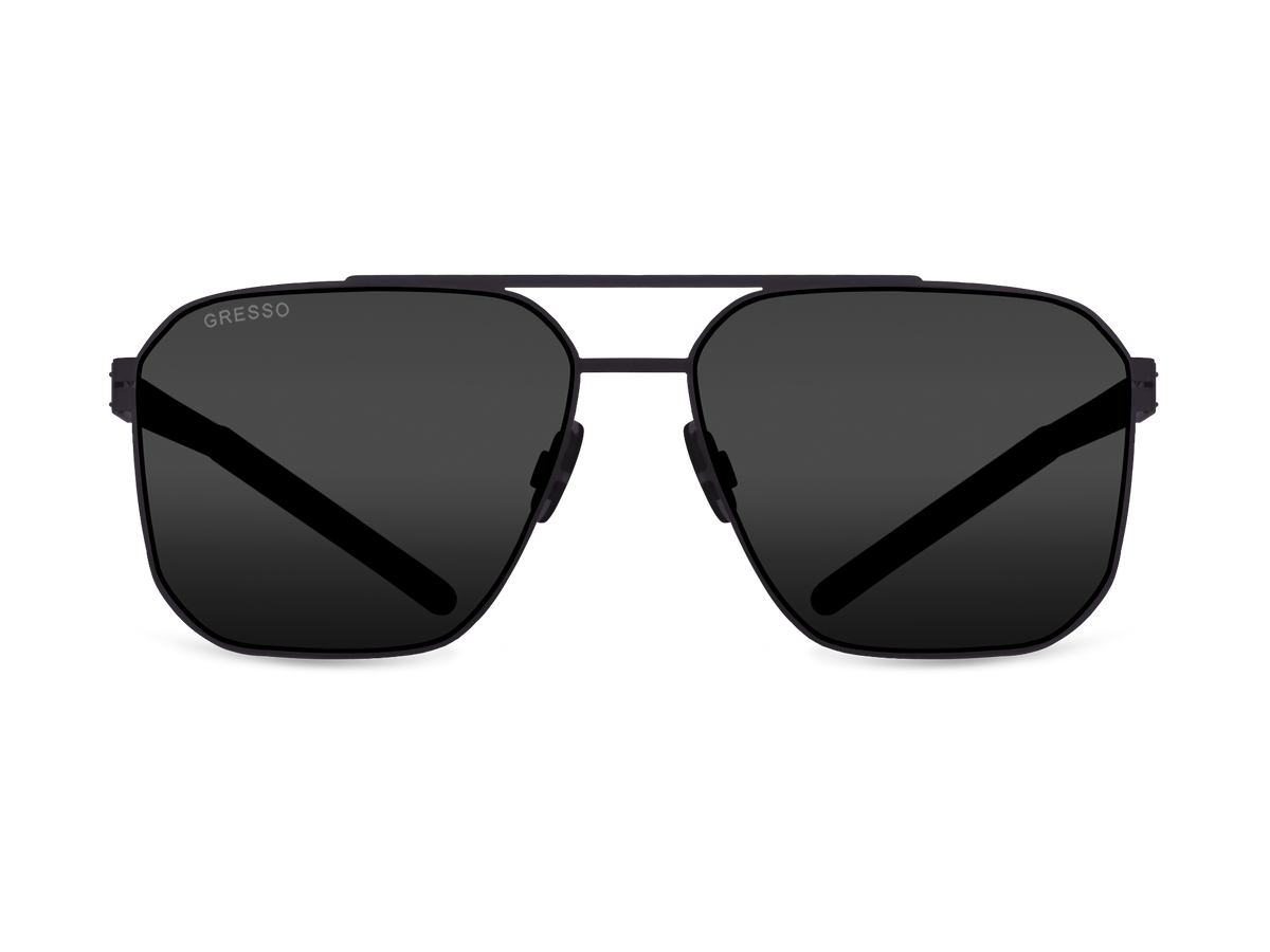 Черные мужские солнцезащитные очки GRESSO Madison в стиле авиатор, изготовленные из титана, с поляризационными линзами Zeiss #color_серый монолит