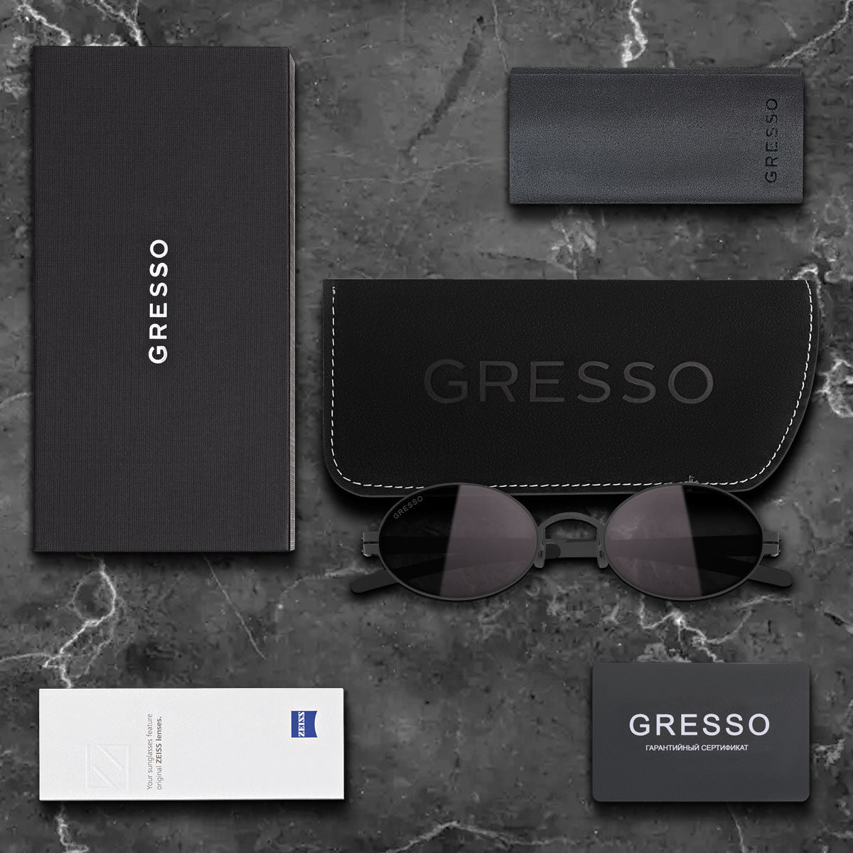 Черные мужские и женские солнцезащитные очки GRESSO Mykonos, круглые, изготовленные из титана, с поляризационными линзами Zeiss