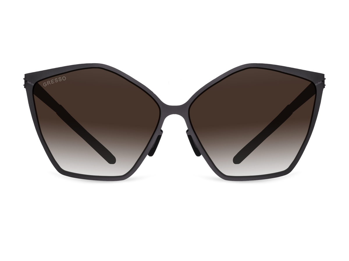 Черные женские солнцезащитные очки GRESSO Naomi, бабочка, изготовленные из титана, с поляризационными линзами Zeiss #color_коричневый градиент