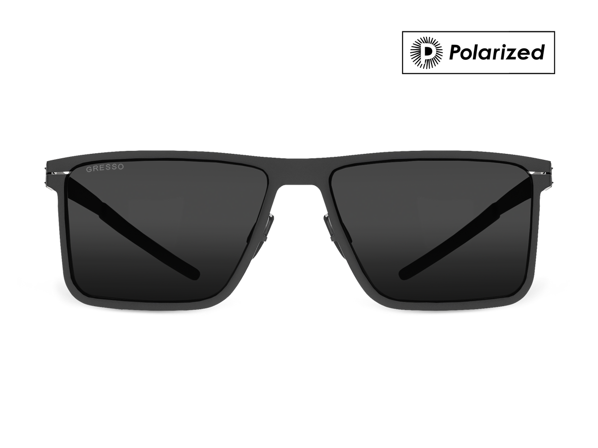 Черные мужские солнцезащитные очки GRESSO Oregon, прямоугольные, изготовленные из титана, с поляризационными линзами Zeiss #color_серый монолит / поляризация