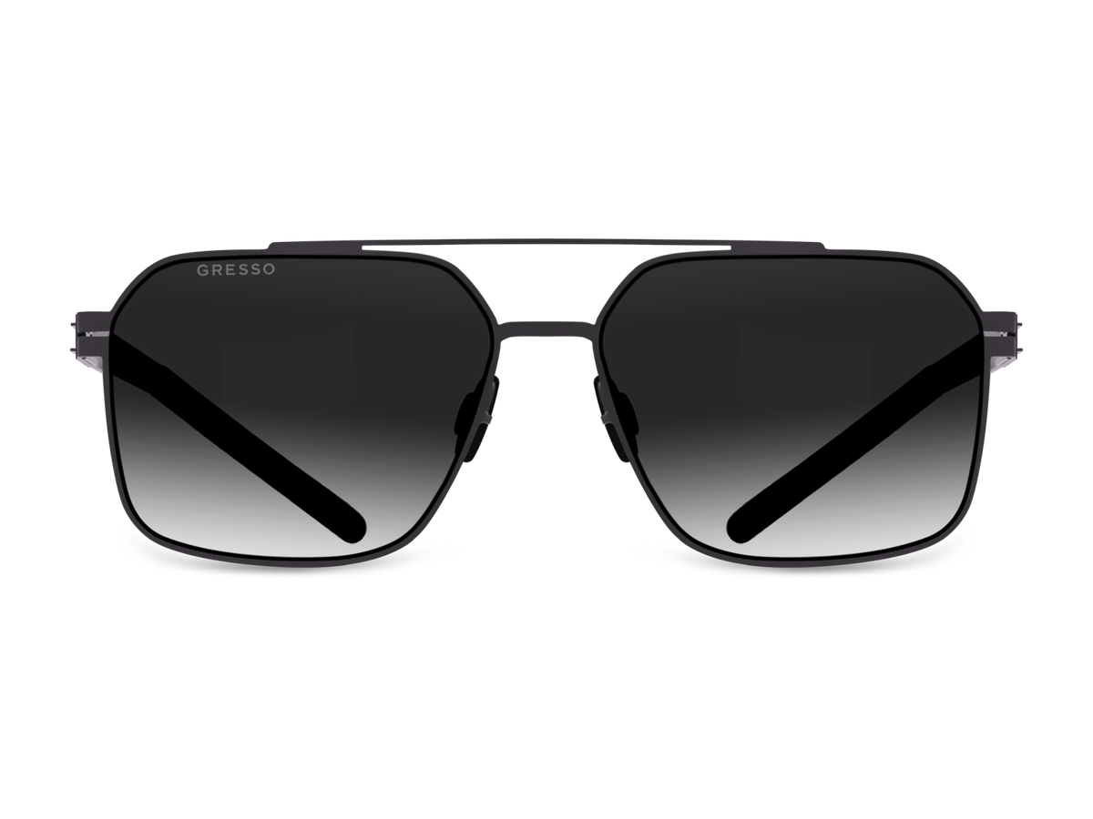 Черные мужские солнцезащитные очки GRESSO Portland в стиле авиатор, изготовленные из титана, с поляризационными линзами Zeiss #color_серый градиент