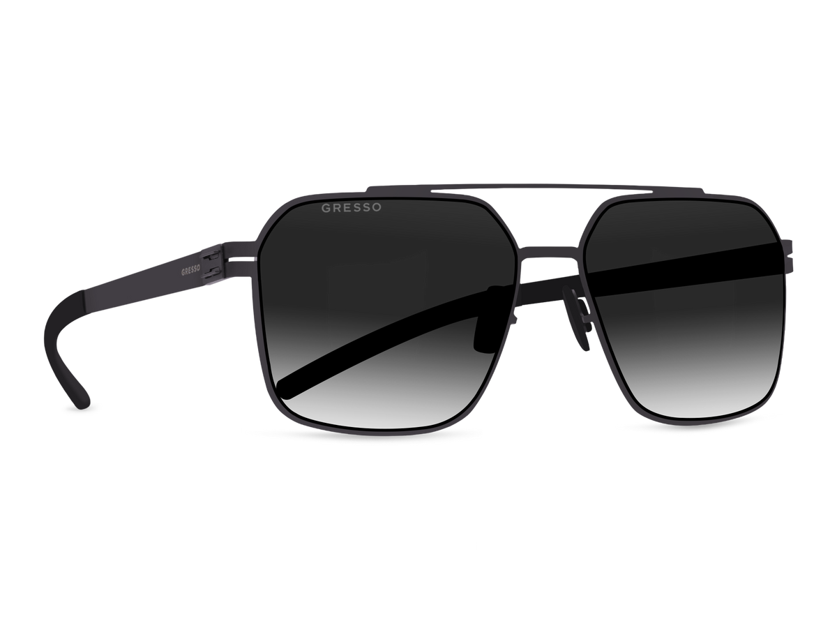 Черные мужские солнцезащитные очки GRESSO Portland в стиле авиатор, изготовленные из титана, с поляризационными линзами Zeiss #color_серый градиент