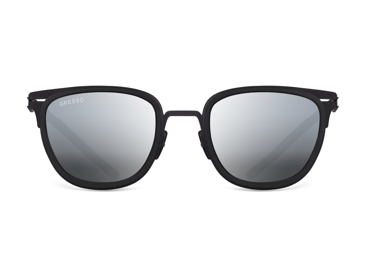 Черные мужские солнцезащитные очки GRESSO San Remo, вайфареры, изготовленные из титана, с поляризационными линзами Zeiss #color_серое зеркало