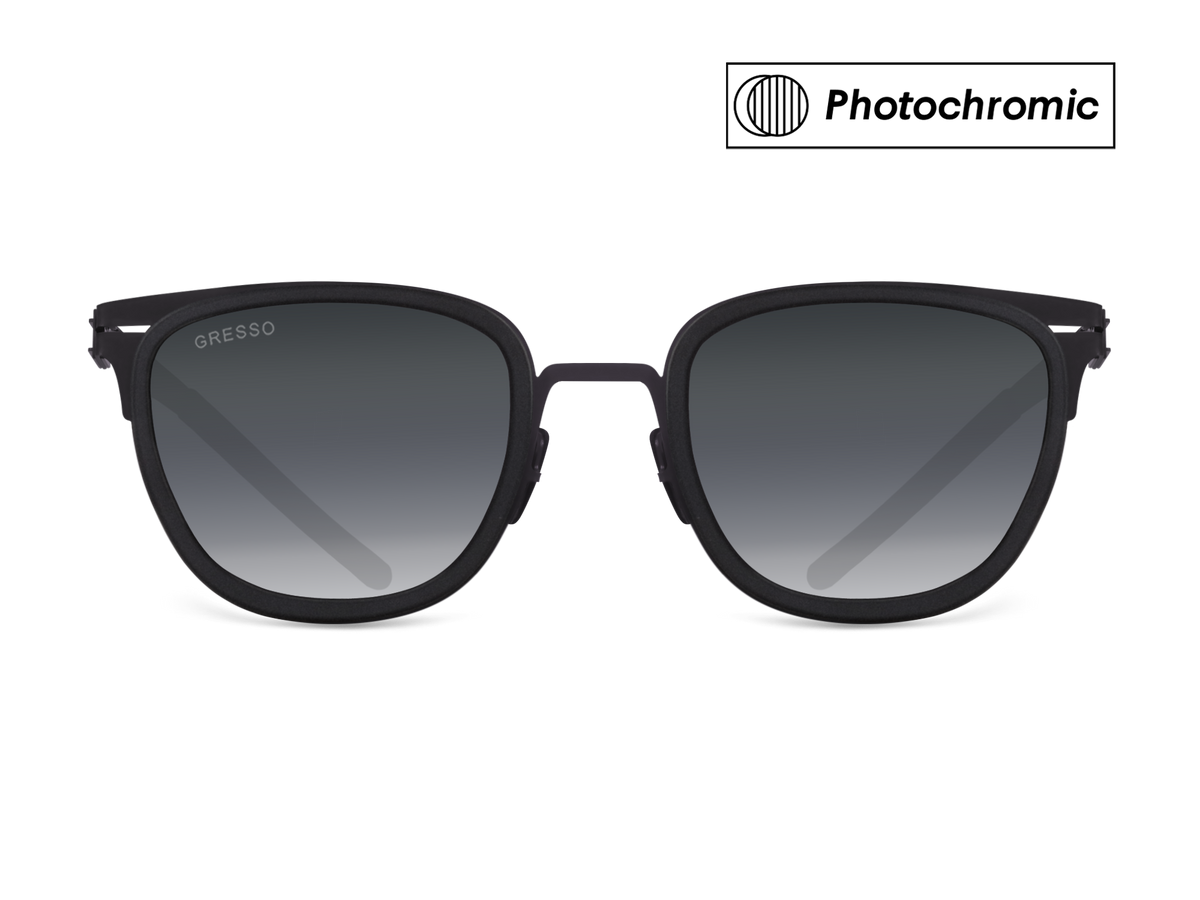 Черные мужские солнцезащитные очки-хамелеоны San Remo, вайфареры, изготовленные из титана, с фотохромными линзами Zeiss #color_серый монолит / фотохром