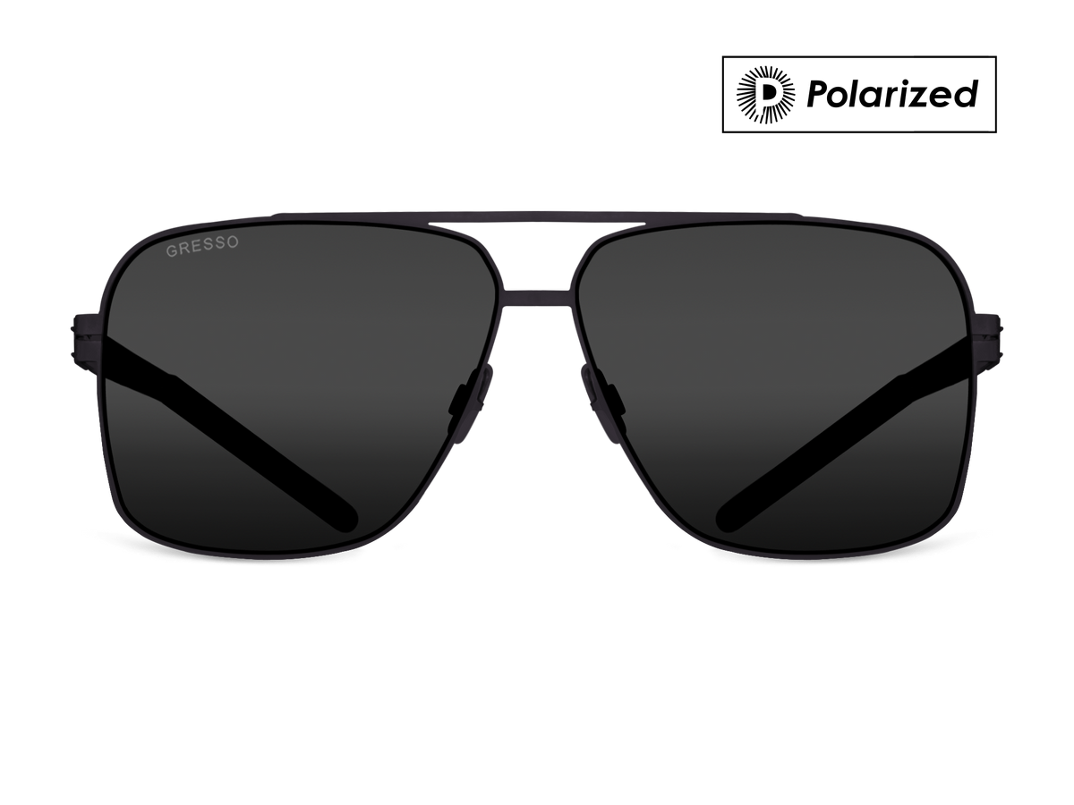 Черные мужские солнцезащитные очки GRESSO Seattle в стиле авиатор, изготовленные из титана, с поляризационными линзами Zeiss #color_серый монолит / поляризация