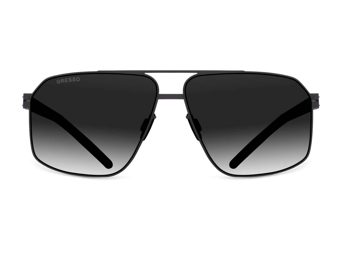 Черные мужские солнцезащитные очки GRESSO Stanford в стиле авиатор, изготовленные из титана, с поляризационными линзами Zeiss #color_серый градиент
