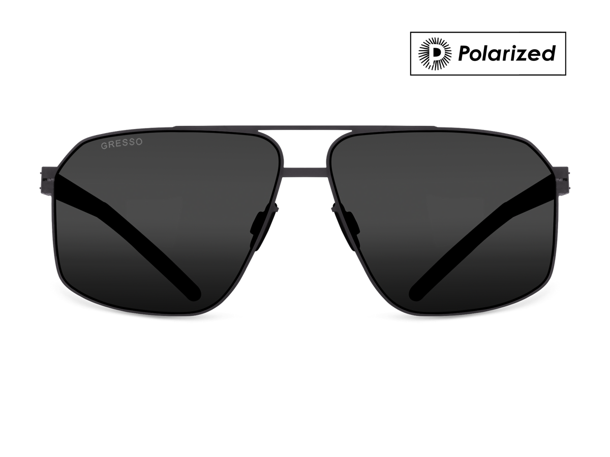 Черные мужские солнцезащитные очки GRESSO Stanford в стиле авиатор, изготовленные из титана, с поляризационными линзами Zeiss #color_серый монолит / поляризация