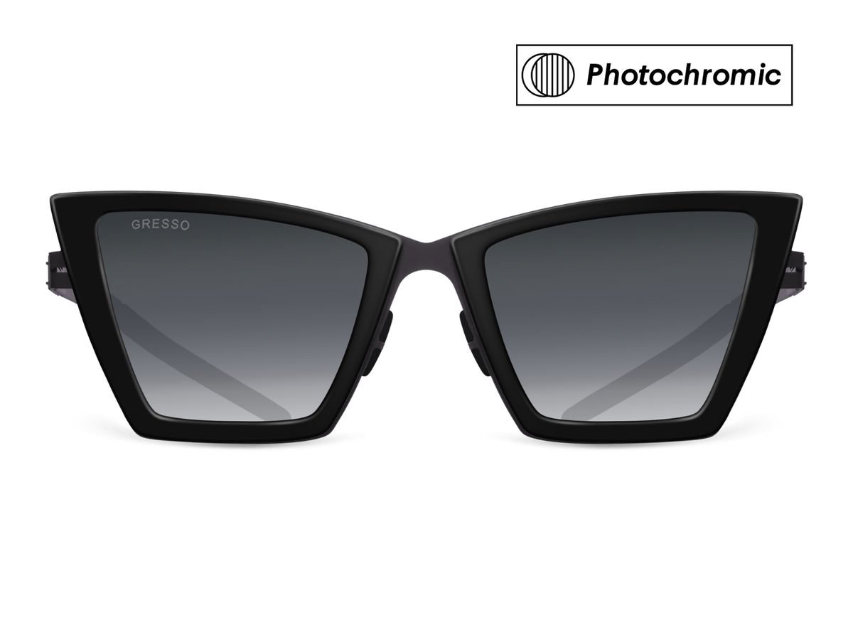Черные женские солнцезащитные очки-хамелеоны GRESSO Alba, бабочка, изготовленные из титана, с фотохромными линзами Zeiss #color_серый монолит / фотохром