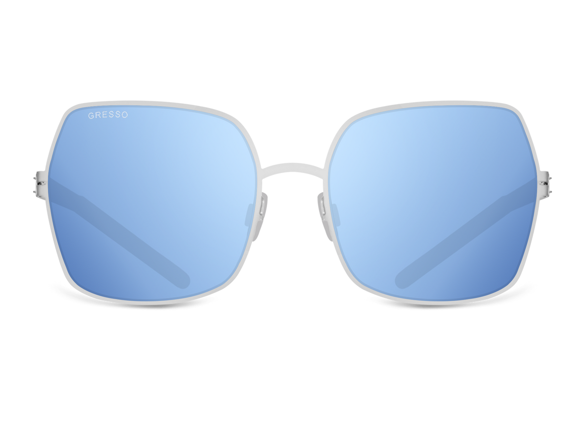 Черные женские солнцезащитные очки GRESSO Alberta, бабочка, изготовленные из титана, с поляризационными линзами Zeiss #color_голубое зеркало