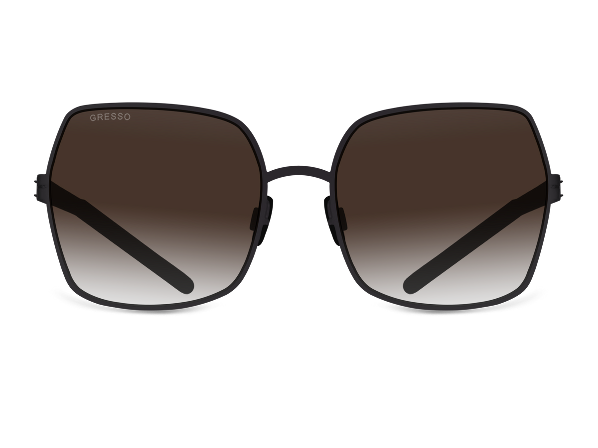 Черные женские солнцезащитные очки GRESSO Alberta, бабочка, изготовленные из титана, с поляризационными линзами Zeiss #color_коричневый градиент