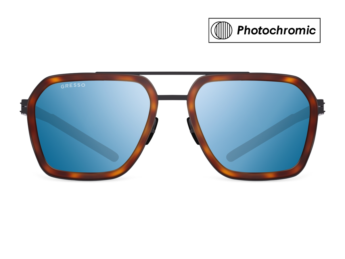 Синие мужские солнцезащитные очки-хамелеоны GRESSO Aragon в стиле авиатор, изготовленные из титана, с фотохромными линзами Zeiss #color_синий монолит / фотохром