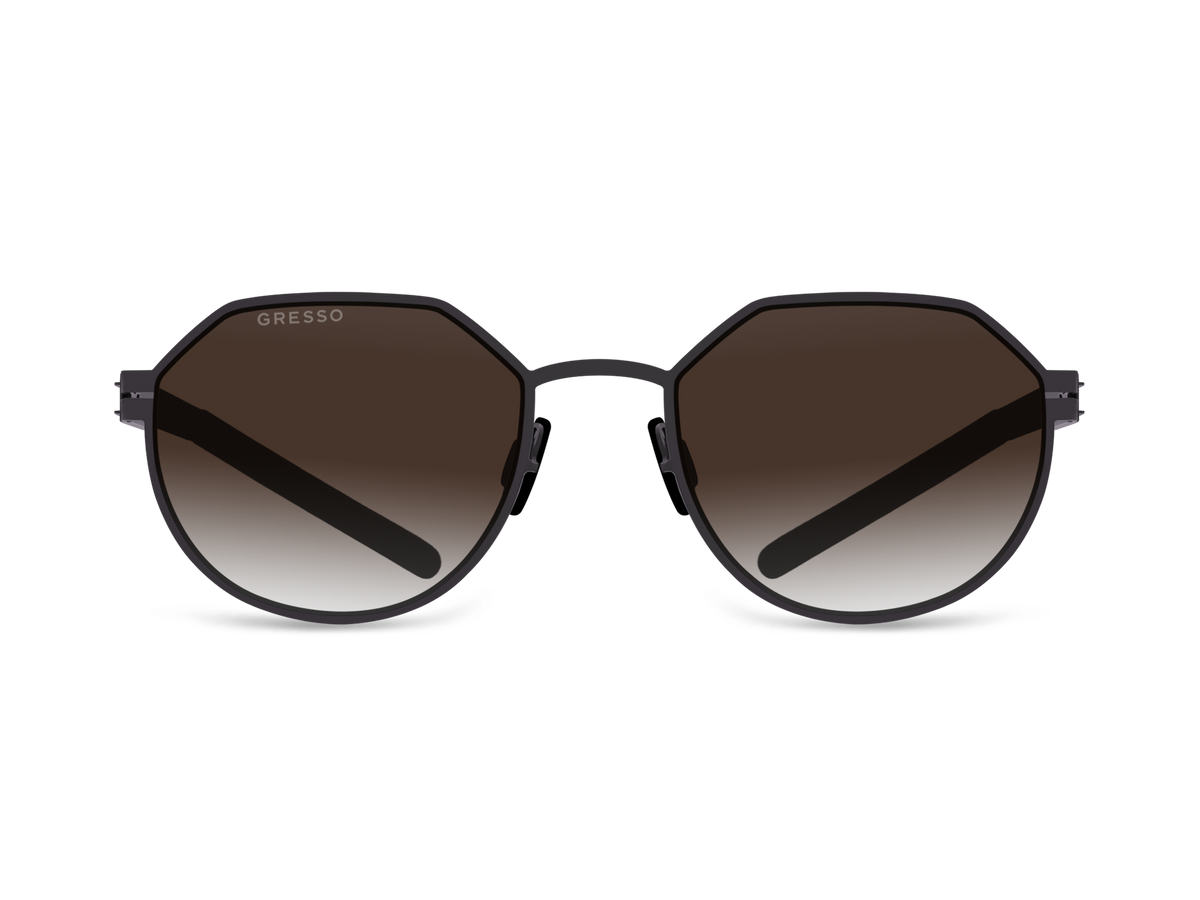 Черные женские солнцезащитные очки GRESSO Arizona, круглые, изготовленные из титана, с поляризационными линзами Zeiss #color_коричневый градиент