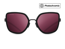 Черные женские солнцезащитные очки-хамелеоны GRESSO Arizona, бабочка, изготовленные из титана, с фотохромными линзами Zeiss #color_фиолетовый монолит / фотохром