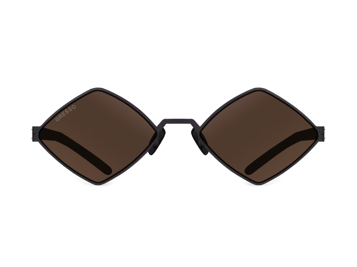 Черные женские солнцезащитные очки GRESSO Bali, ромбы, изготовленные из титана, с поляризационными линзами Zeiss #color_коричневый монолит