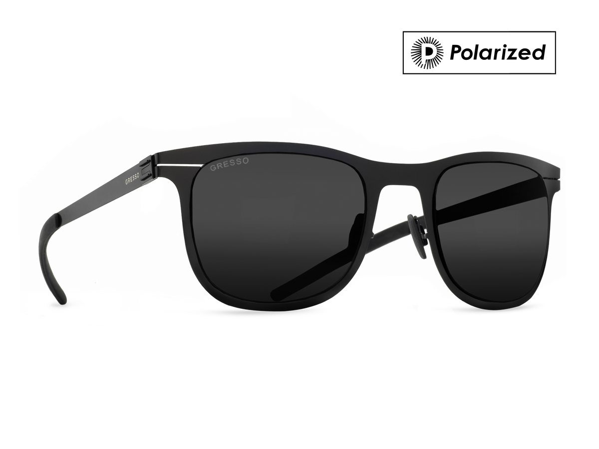 Черные мужские солнцезащитные очки GRESSO Berkley вайфареры, изготовленные из титана, с поляризационными линзами Zeiss #color_серый монолит / поляризация