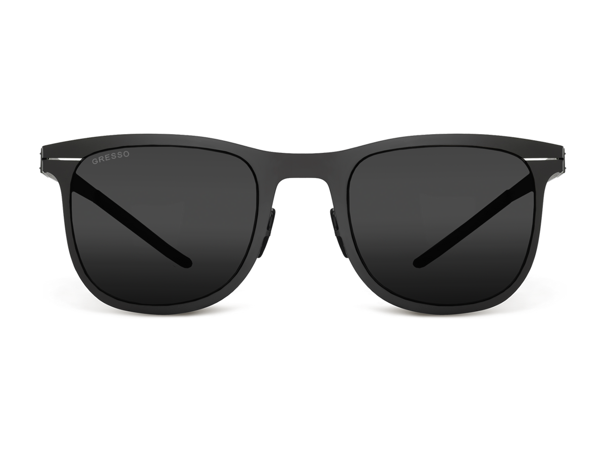Черные мужские солнцезащитные очки GRESSO Berkley вайфареры, изготовленные из титана, с поляризационными линзами Zeiss #color_серый монолит