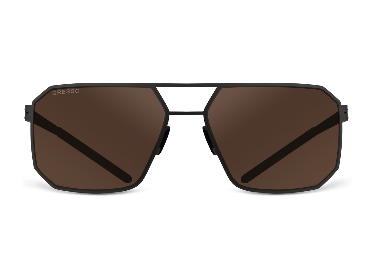 Черные мужские солнцезащитные очки GRESSO Berlin в стиле авиатор, изготовленные из титана, с поляризационными линзами Zeiss #color_коричневый монолит