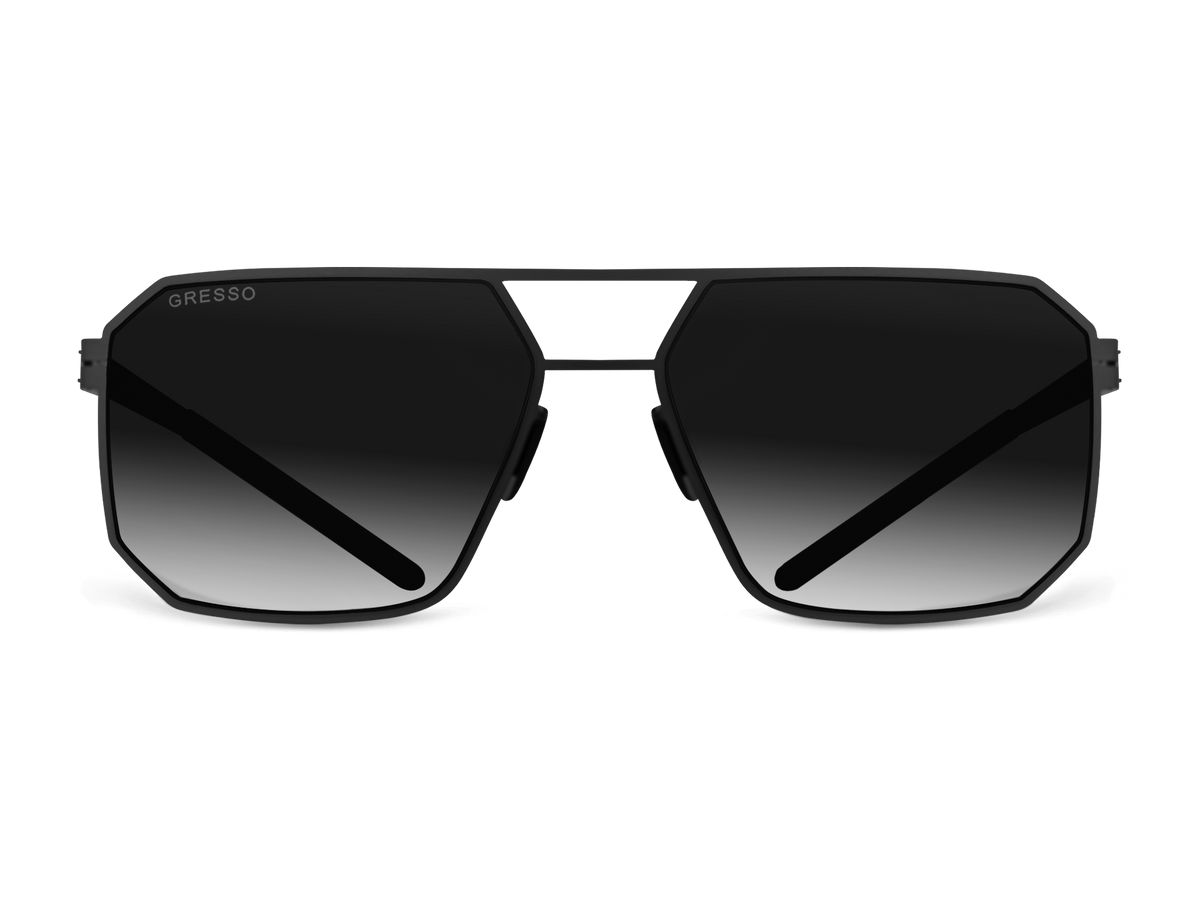 Черные  мужские солнцезащитные очки GRESSO Berlin в стиле авиатор, изготовленные из титана, с поляризационными линзами Zeiss #color_серый градиент