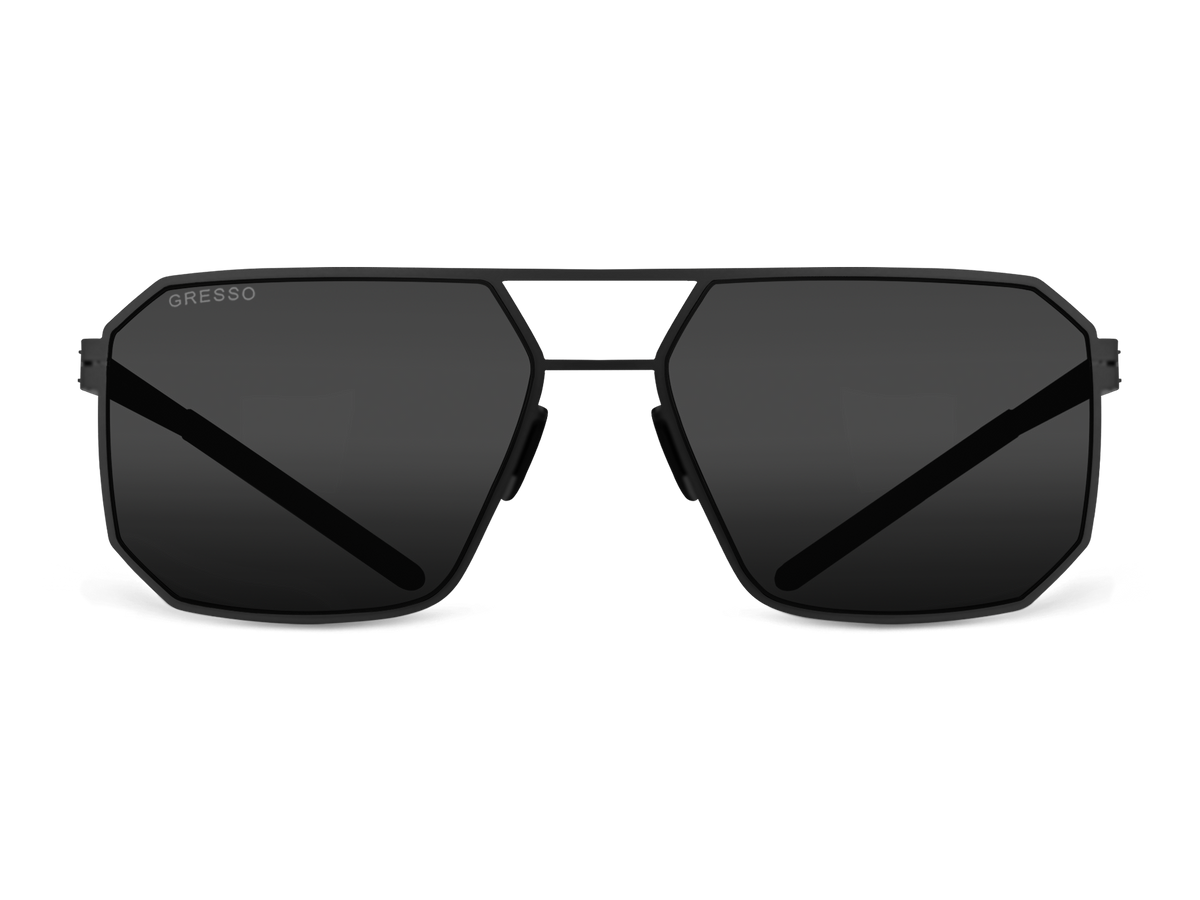 Черные  мужские солнцезащитные очки GRESSO Berlin в стиле авиатор, изготовленные из титана, с поляризационными линзами Zeiss #color_серый монолит