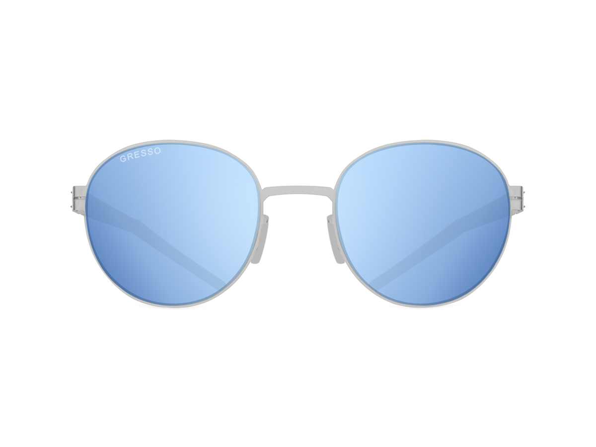 Синие мужские и женские солнцезащитные очки GRESSO Bond, круглые, изготовленные из титана, с поляризационными линзами Zeiss #color_голубое зеркало