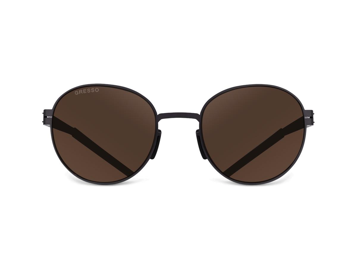Черные мужские и женские солнцезащитные очки GRESSO Bond, круглые, изготовленные из титана, с поляризационными линзами Zeiss #color_коричневый монолит
