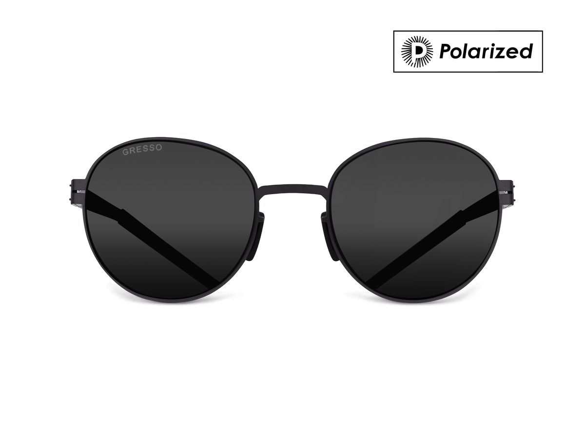 Черные мужские и женские солнцезащитные очки GRESSO Bond, круглые, изготовленные из титана, с поляризационными линзами Zeiss #color_серый монолит / поляризация