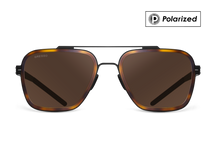 Черные мужские солнцезащитные очки GRESSO Boston в стиле авиатор, изготовленные из титана, с поляризационными линзами Zeiss #color_коричневый монолит / поляризация