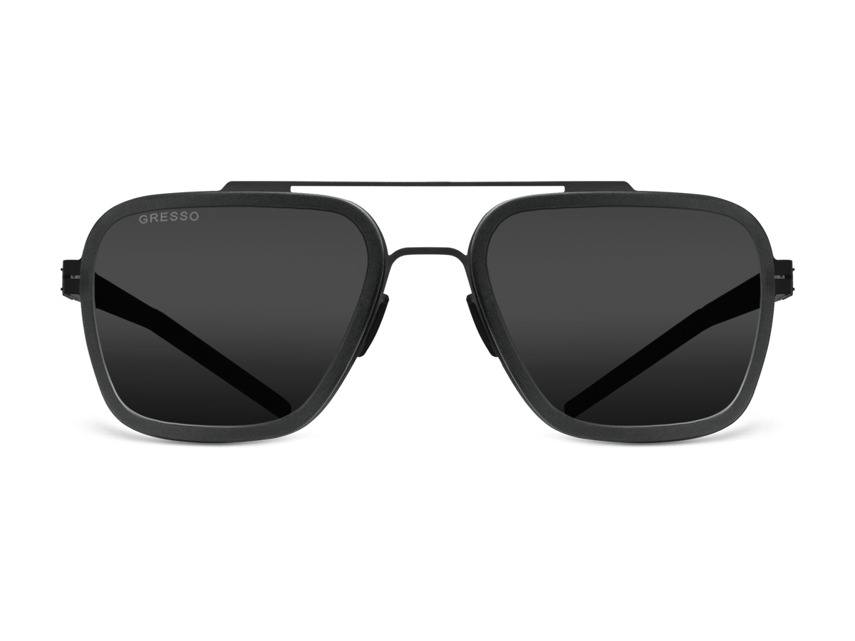Черные мужские солнцезащитные очки GRESSO Boston в стиле авиатор, изготовленные из титана, с поляризационными линзами Zeiss #color_серый монолит