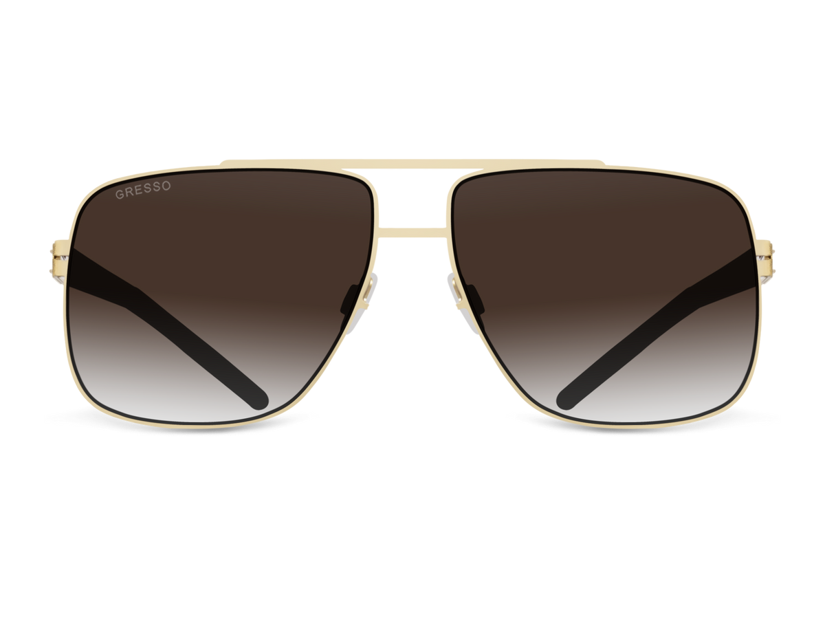 Черные мужские солнцезащитные очки GRESSO Cambridge в стиле авиатор, изготовленные из титана, с поляризационными линзами Zeiss #color_коричневый градиент