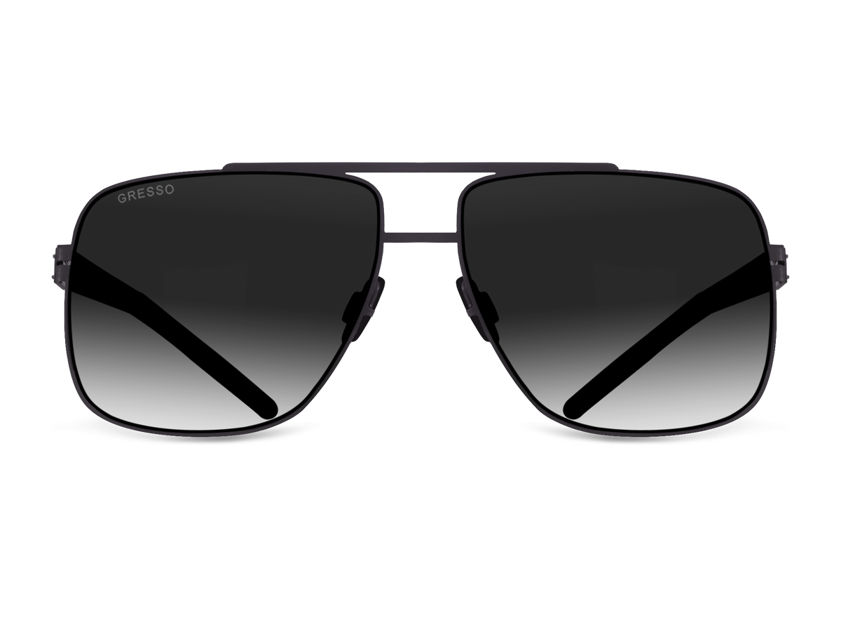Черные мужские солнцезащитные очки GRESSO Cambridge в стиле авиатор, изготовленные из титана, с поляризационными линзами Zeiss #color_серый градиент