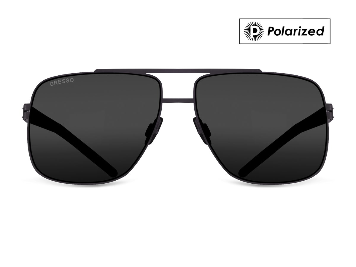 Черные мужские солнцезащитные очки GRESSO Cambridge в стиле авиатор, изготовленные из титана, с поляризационными линзами Zeiss #color_серый монолит / поляризация