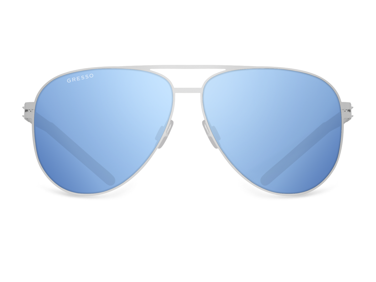 Синие мужские солнцезащитные очки GRESSO Chelsea в стиле авиатор, изготовленные из титана, с поляризационными линзами Zeiss #color_голубое зеркало