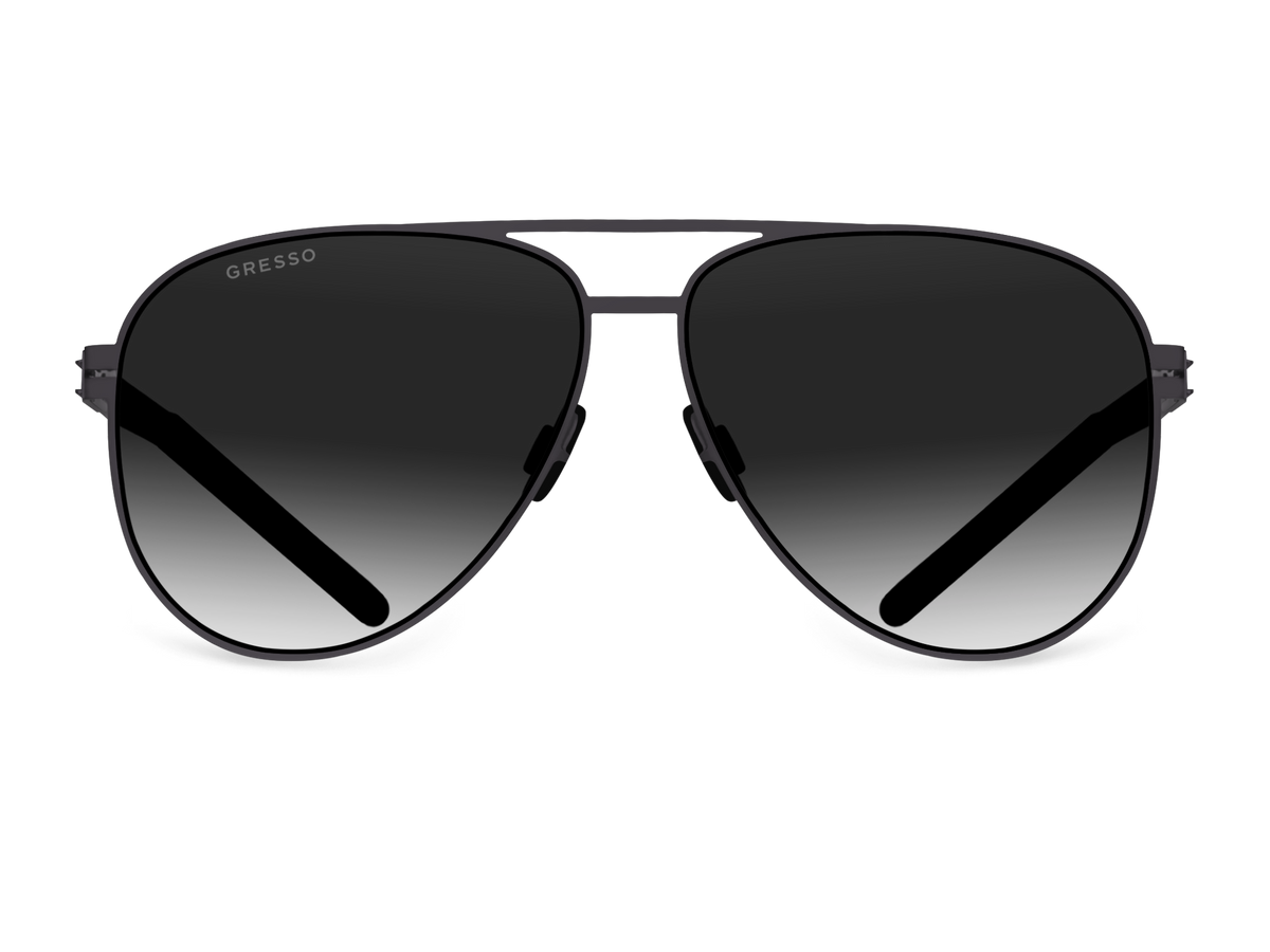 Черные мужские солнцезащитные очки GRESSO Chelsea в стиле авиатор, изготовленные из титана, с поляризационными линзами Zeiss #color_серый градиент