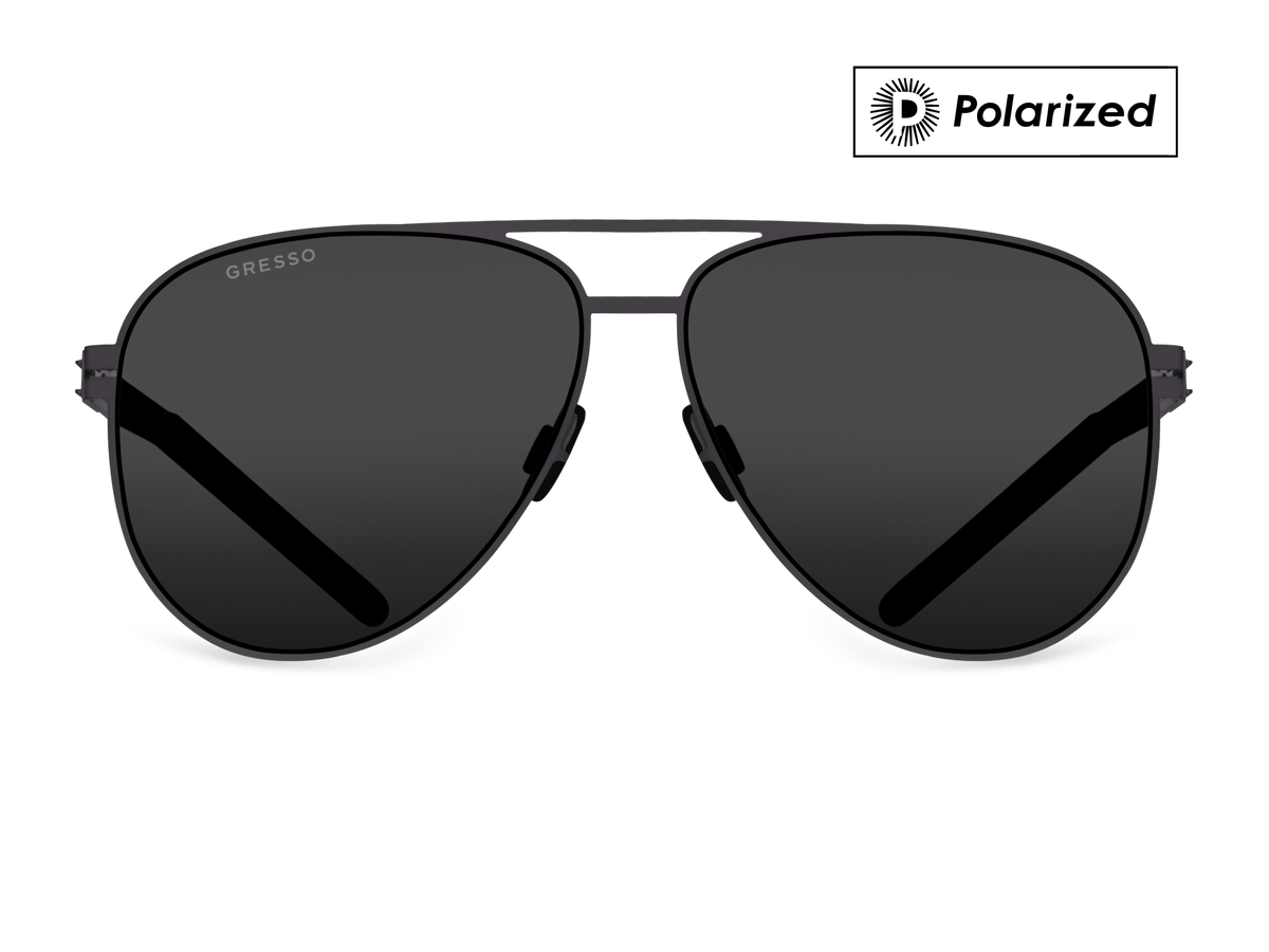 Черные мужские солнцезащитные очки GRESSO Chelsea в стиле авиатор, изготовленные из титана, с поляризационными линзами Zeiss #color_серый монолит / поляризация