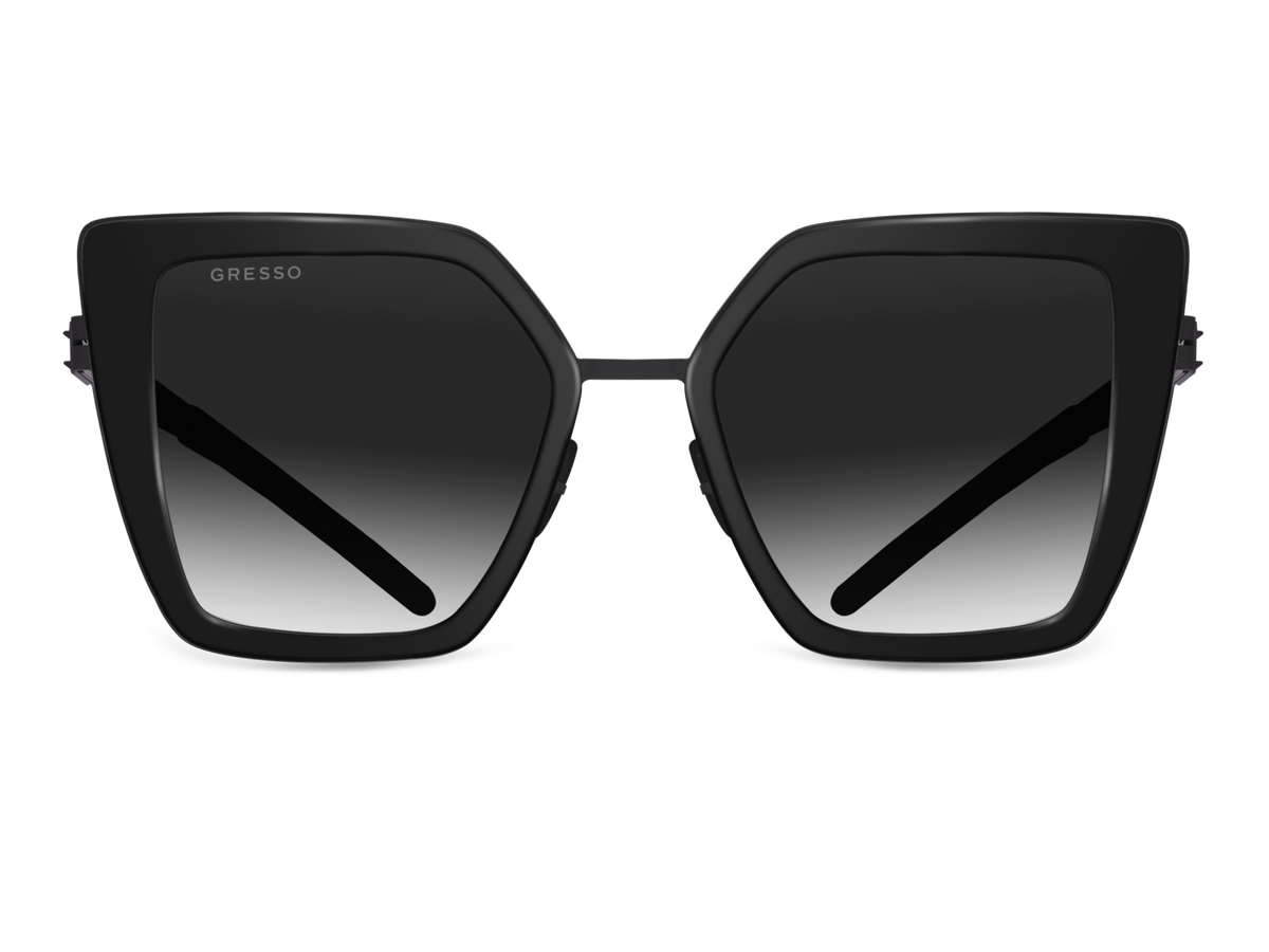 Черные женские солнцезащитные очки GRESSO Del Mar, бабочка, изготовленные из титана, с поляризационными линзами Zeiss #color_серый градиент