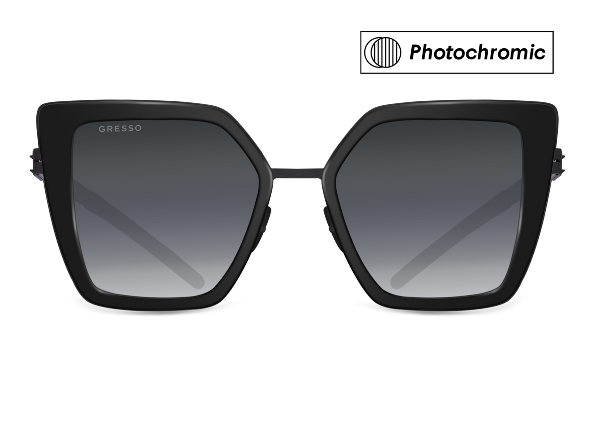 Черные женские солнцезащитные очки GRESSO Del Mar, бабочка, изготовленные из титана, с фотохромными линзами Zeiss #color_серый монолит / фотохром